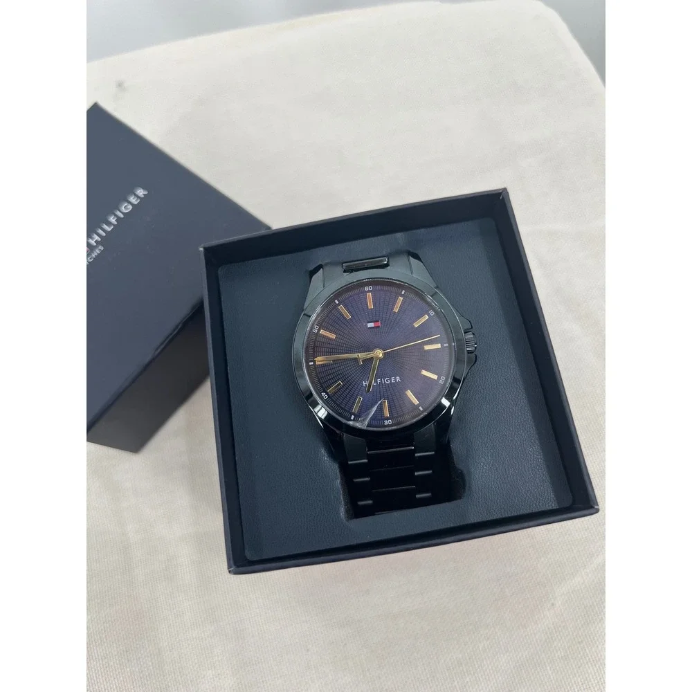 Tommy Hilfiger Mens Black Ion Plated Stainless Steel Watch FLAWED